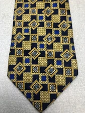 GEOFFREY BEENE MENS TIE BLACK NAVY BLUE AND GOLD 4 X 59