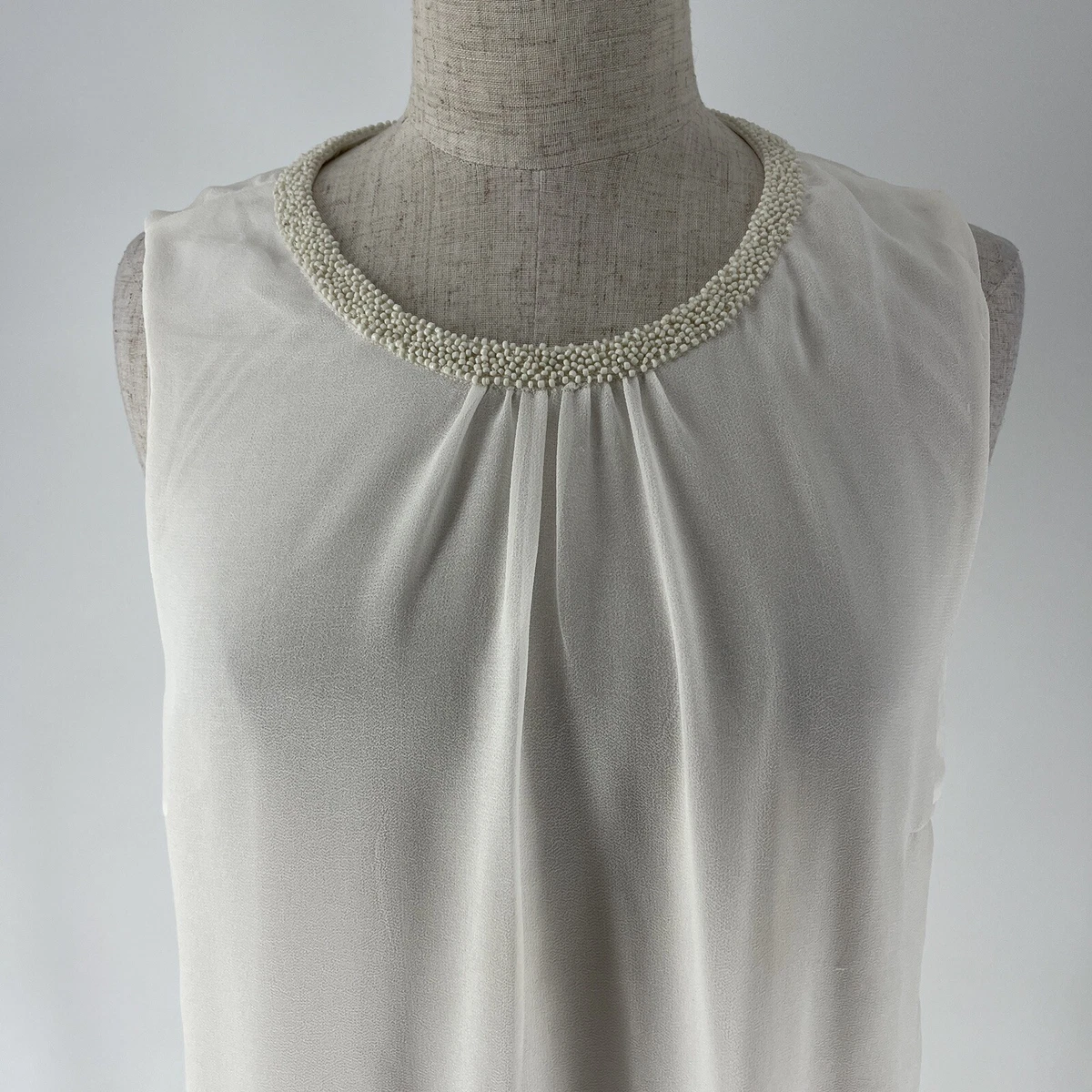 Vero Moda Top NEW Size XL (Fit L) White Sleeveless Beaded Neckline