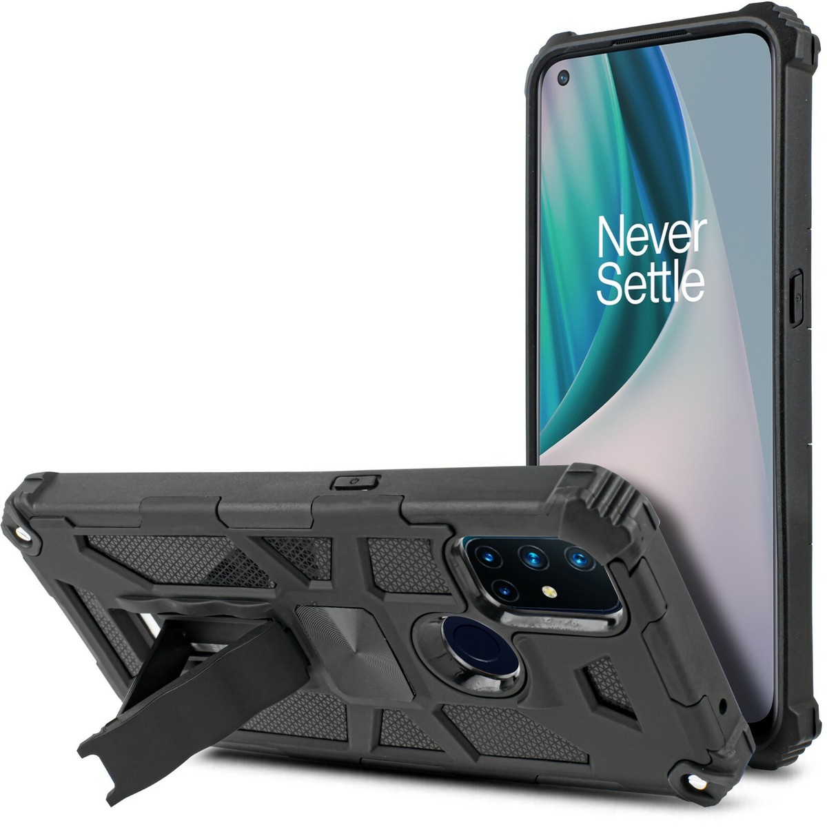 Full Body Kickstand Case For OnePlus Nord N10 5G & N100 - With Tempered Glass Screen Protector (NageBee Brand)