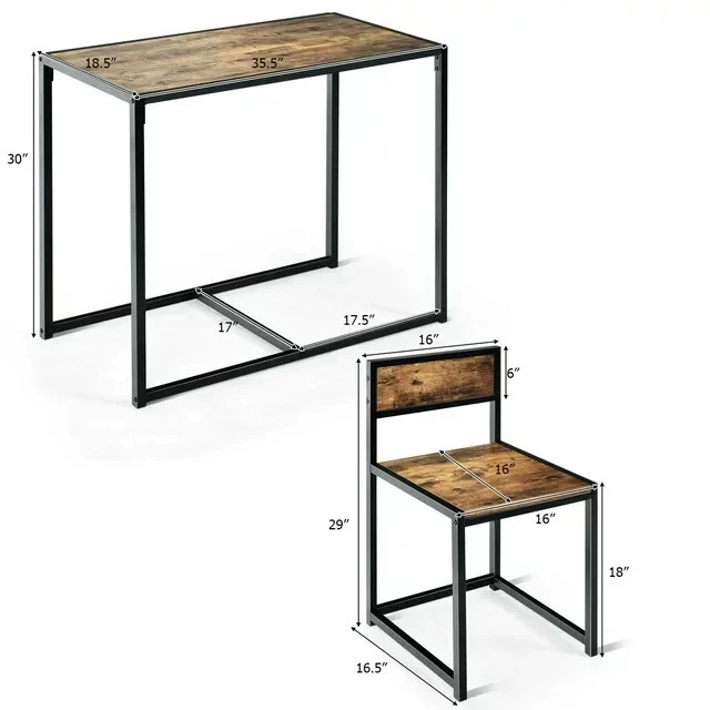 3pcs Dining Set Compact Table and 2 Chair Home Kitchen Breakfast Rustic Table - Image 2 of 4