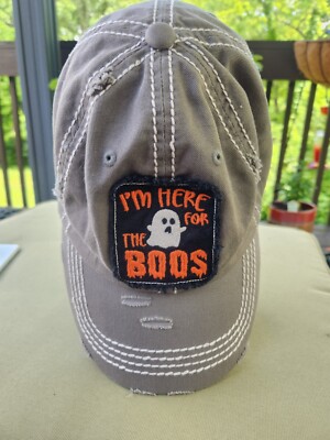 I m Here For The Boos Embroidered Vintage Distressed Baseball Cap Gray Hat