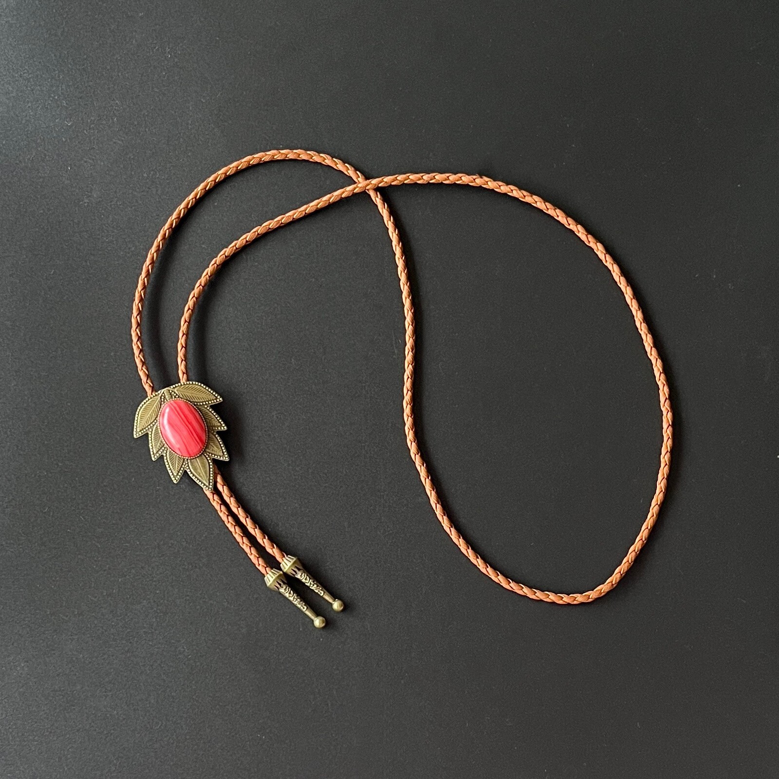 Red Striped Pine Stone Bronze Leaf Pattern Men Bo… - image 10