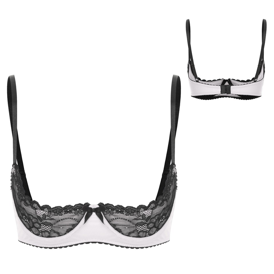 Women's Shelf Bra 1/4 Cups Mesh Lace Underwire Push Up Tops Bralette ...