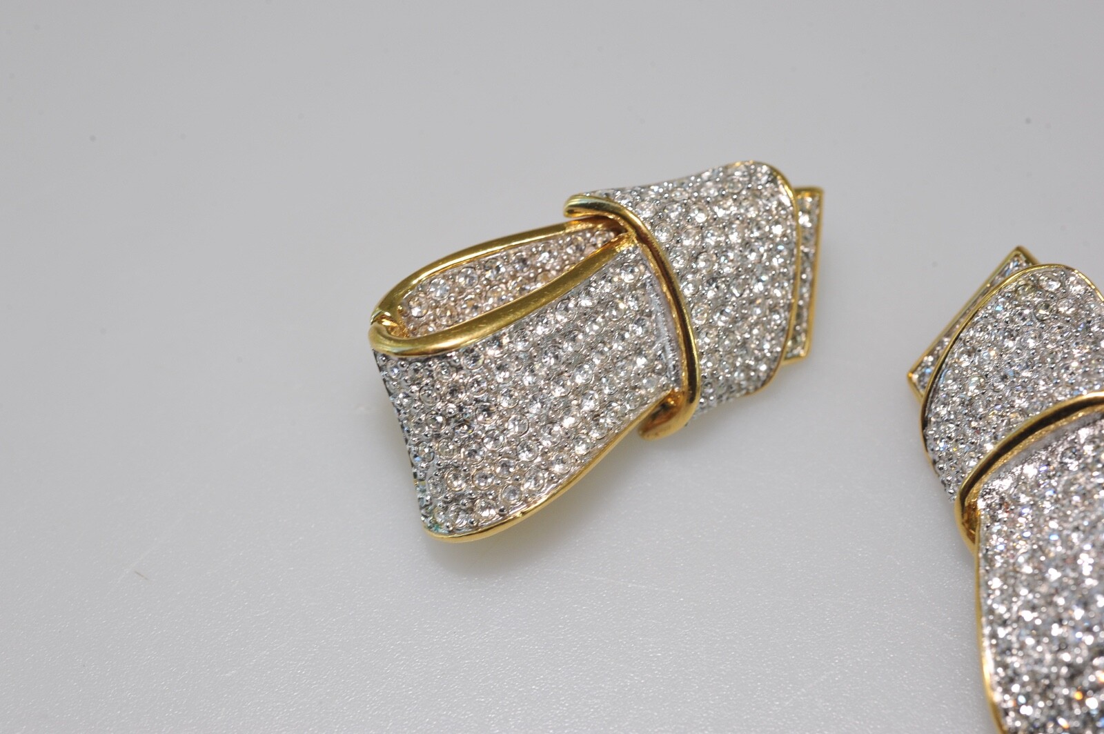 VTG GUY LAROCHE Paris Pave Rhinestone signed  LARGE clip earring bling  N11