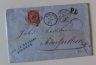 1867 INTERNATIONAL LETTER LIVORNO-MONTPELLIER + 40c Malcentered + PD + 5 stamps-935