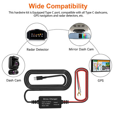 Dash Cam Hardwire Kit , Type-C USB C Hard Wire Kit 12V-24V To 5V Hardwi