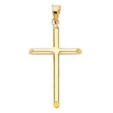 14K Solid Yellow Gold Cross Pendant - 35 MM