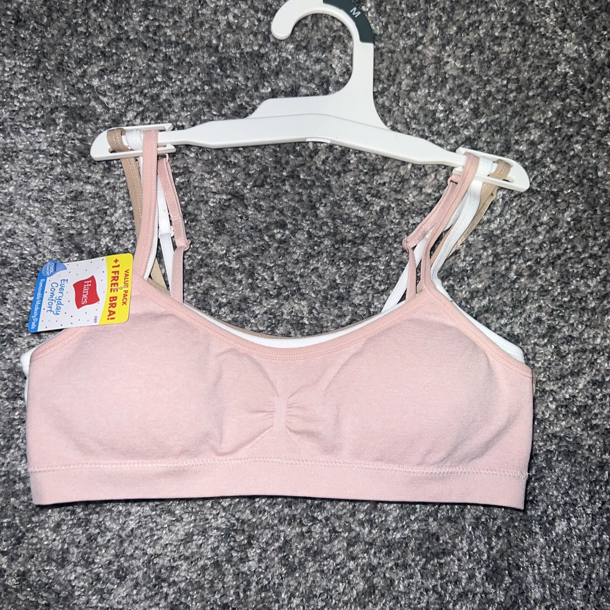 NWT Hanes Girls Padded Bras 3 pack size Medium solid pink, white