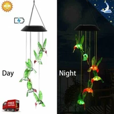 Solar Powered Hummingbird Wind Chime Color-Changing LED Light Yard Garden Decor