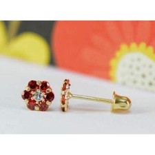 14k Yellow Gold Flower Stud Earrings with Screw Back