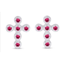 Cross Stud Earrings Simulated Birthstone For Women in 14K White Gold Plated