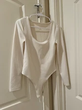 A New Day One Piece Bodysuit Women’s Size M White Long Sleeve Knit Snap