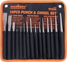 16-Piece Punch and Chisel Set, Including Taper Punch, Cold Chisels, Pin Punch