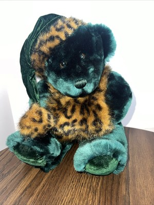 VTG Dan Dee Collectors Choice Green Bear Pompom Muff Plush Animal Print