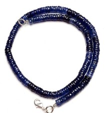 Natural Gem Blue Sapphire Faceted 6MM Size Heishi Rondelle Beads Necklace 16"