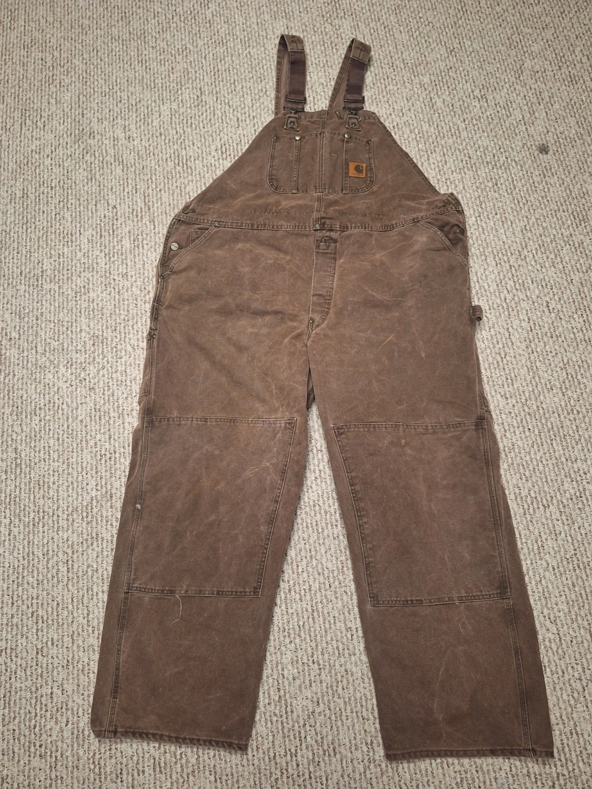 Vintage Carhartt Bib Overalls Men’s 50x30 Double Knee Brown Duck Canvas