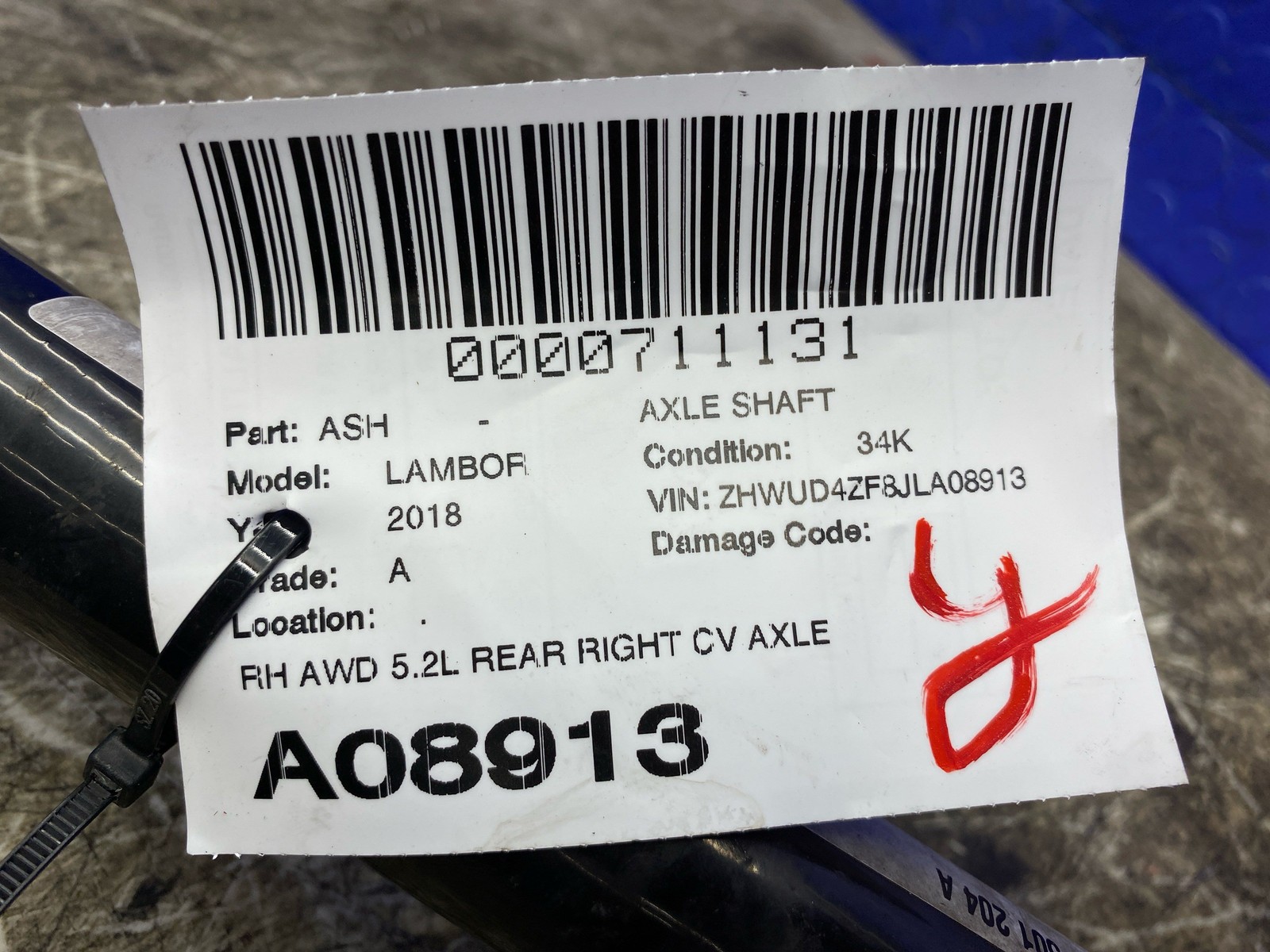 LAMBORGHINI HURACAN LP640-4 PERFORMANTE AWD 5.2L REAR RIGHT CV AXLE SHAFT OEM