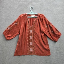 Nurture By Westbound Women Blouse XL Rust Floral Peasant Boho Embroidered