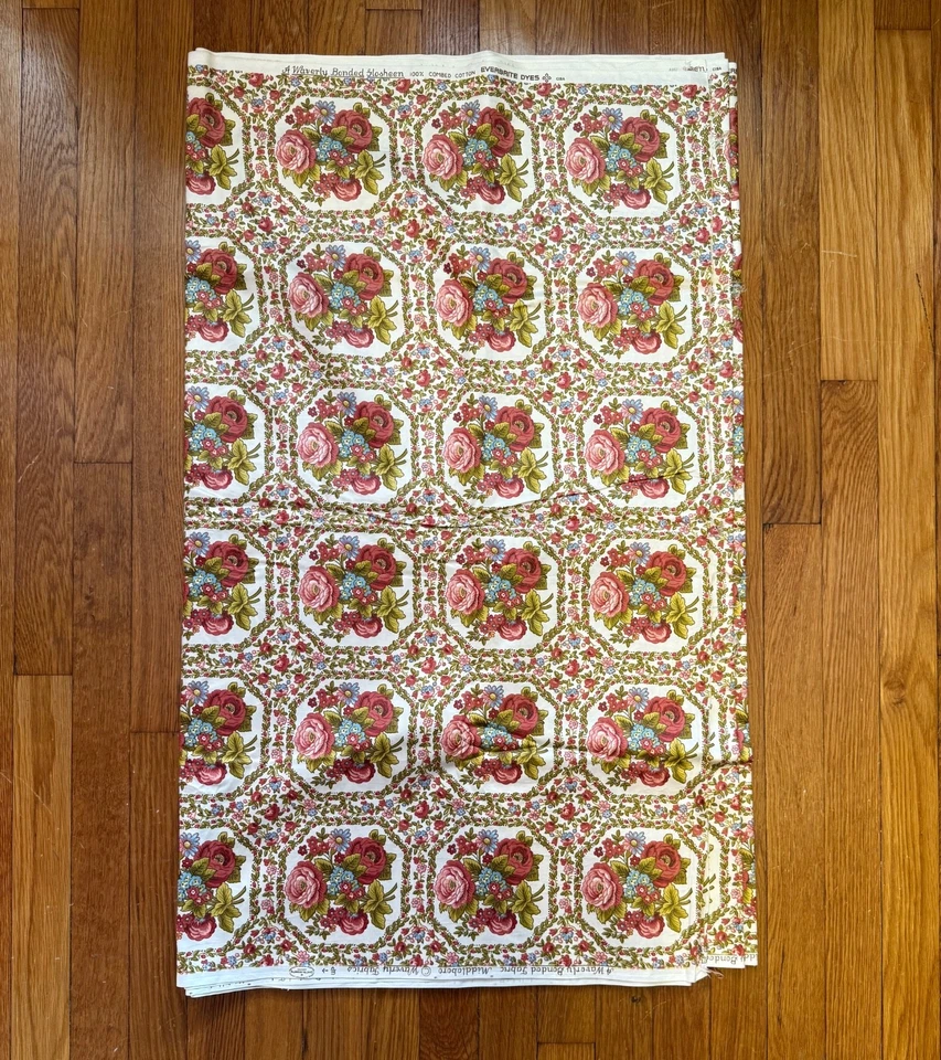 Винтажный Waverly скрепленный Glosheen 100% расчесанный хлопок роза букет цветочный красный розовый - Изображение 3 из 4