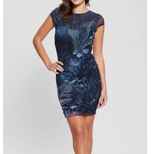 NWT Guess Eco Aida Mesh Short Sleeve Dress tropical dark fairy whimsygoth Small