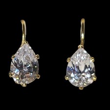 Gold Tone Pear CZ Leverback Earrings Teardrop Drop Dangle Bridal Classic