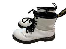 Dr Doc Martens 1460J Combat Boots Youth Size 3 White Leather Lace Up Side Zip