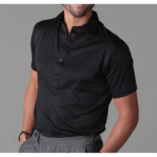 Collars Co Men Size Large Relaxed Dress Collar Polo Black Short Sleeve