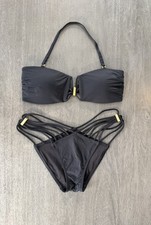 Victoria  s Secret Swimsuit Bikini Set Black Strappy Bandeau Large