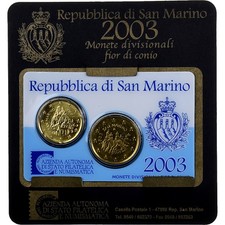 [#134341] San Marino, Set 20 cts. & 50 cts., Coin card, 2003, Rome, Nordic gold,