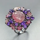 Carving jewelry Natural Tourmaline Ring 925 Sterling Silver Size 8 /R455065