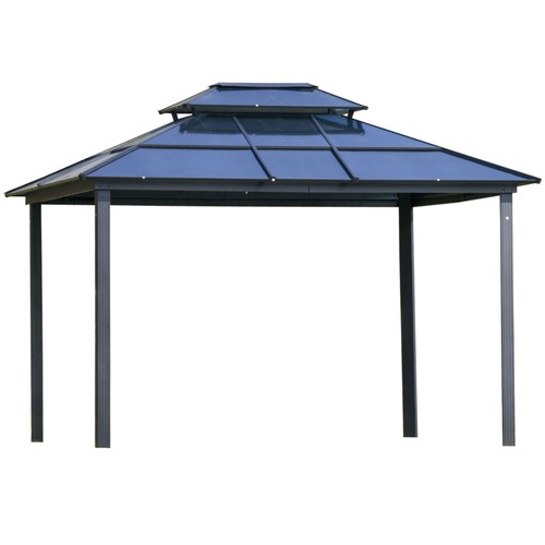 10' x 12' Patio Gazebo Grey, Netting Curtains, Aluminum Frame, 2 Tier PC Roof