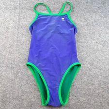 TYR One Piece Swimsuit Womens 34 Medium 8 Blue Green Crossback Training Suit