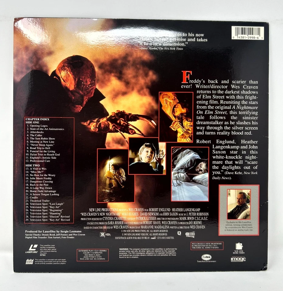 Wes Craven’s New Nightmare LaserDisc ID299821 Widescreen Freddy Krueger LD WS - Image 2 of 3