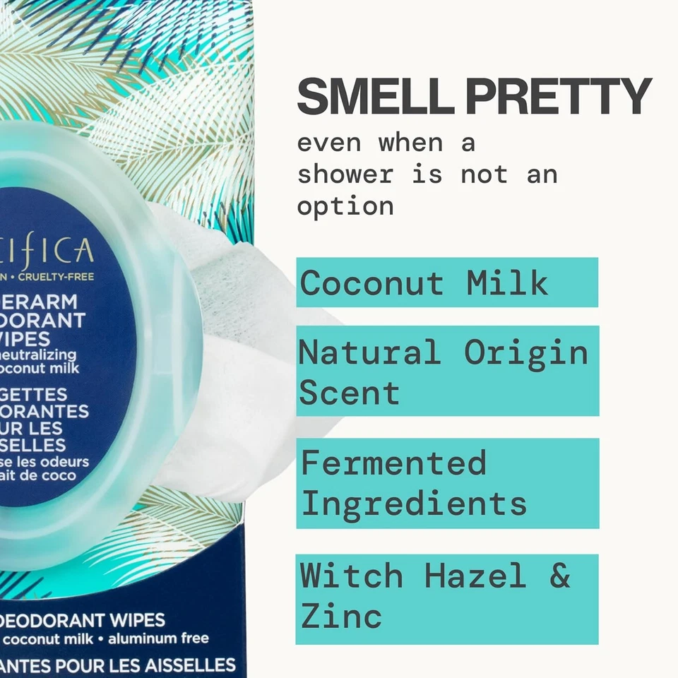 Pacifica Deodorant Wipes - Coconut Milk Underarm & Full Body Deodorant Wipes - R - Image 4 of 4