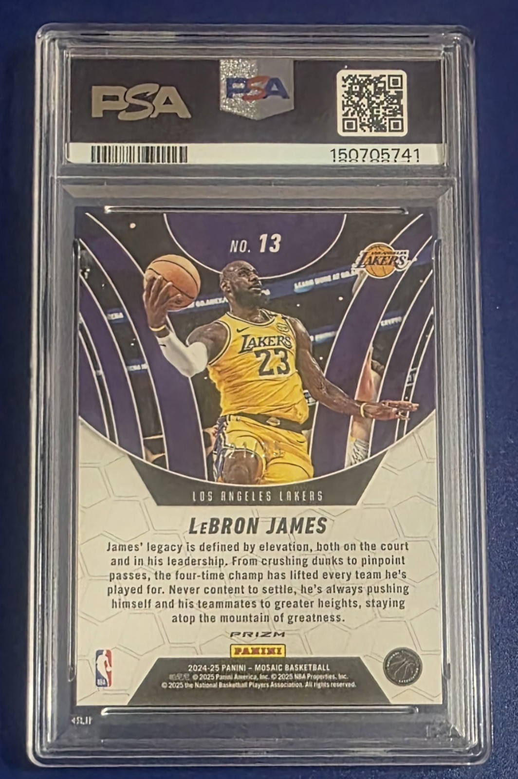 2024  Mosaic Elevate LeBron James #13 PSA 10 Orange Fluorescent Prizm 21/25 view 2