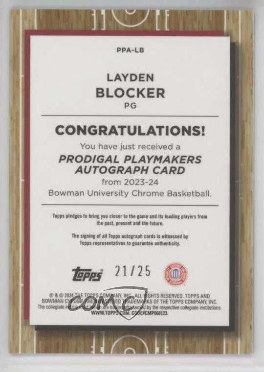 2023-24 Bowman U Chrome Orange Refractor /25 Layden Blocker #PPA-LB Auto - Image 2 of 2