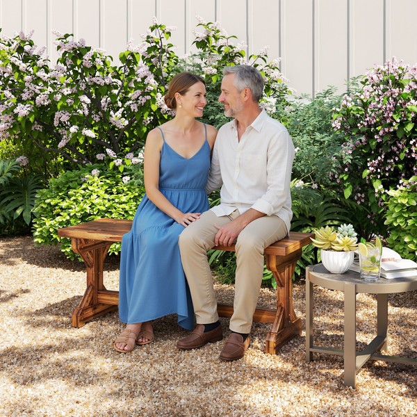 Outsunny 2-Sitzer Gartenbank Wetterfest Sitzbank Aus Holz Parkbank Mit X-Basis-image
