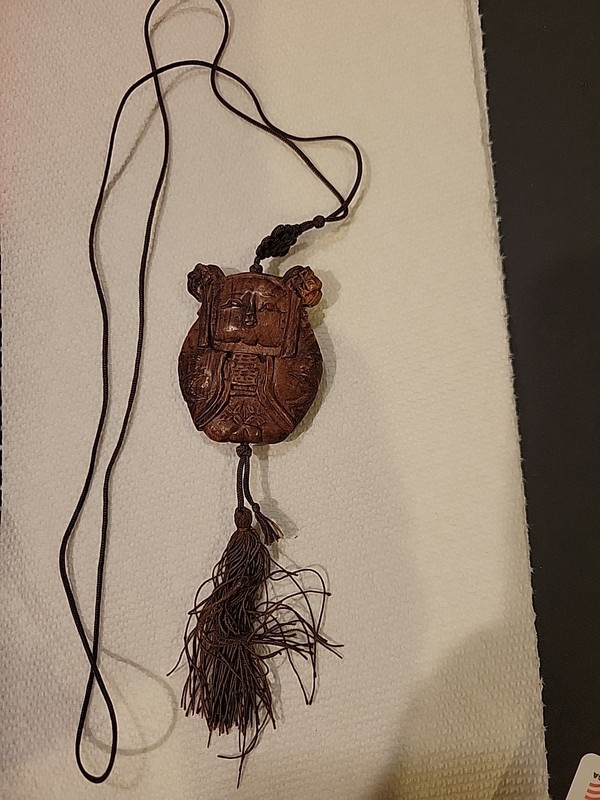 Antique Chinese Large Carved Boxwood Girl Child Ojime Bead Netsuke 