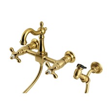 Kingston Brass Heritage Double-Handle 3-Hole Wall-Mount Bridge Kitchen...