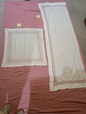2 Antique Linen Lace Small Tablecloth, Runner, Cotton 1919 Handmade White