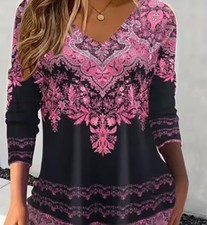 Pretty Pink/Black Shein Curve plus size 3X Paisley top 3/4 sleeves - Stylish!