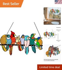 Handcrafted Stained Glass Birds Suncatcher - Colorful 22" Tiffany Style Art
