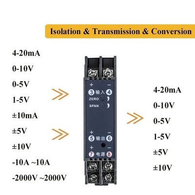 10A DC Voltage Transducer 2000V Signal Isolator 4-20mA 0-5V 10V 75mV Converter
