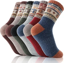 Kids Merino Wool Hiking Socks Thermal Winter Warm Thick Crew Socks 6 Pairs