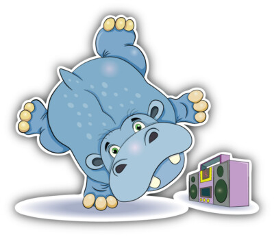 10cm Auto-Aufkleber Sticker Decal Laptop Farbe bunt Nilpferd Breakdancer H1755