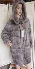 New Glamorous Real Mink Hooded Coat Luxury Fur Jacket Size Xs