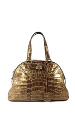 Yves Saint Laurent Crocodile Muse Satchel Handbag Bronze Gold Zip