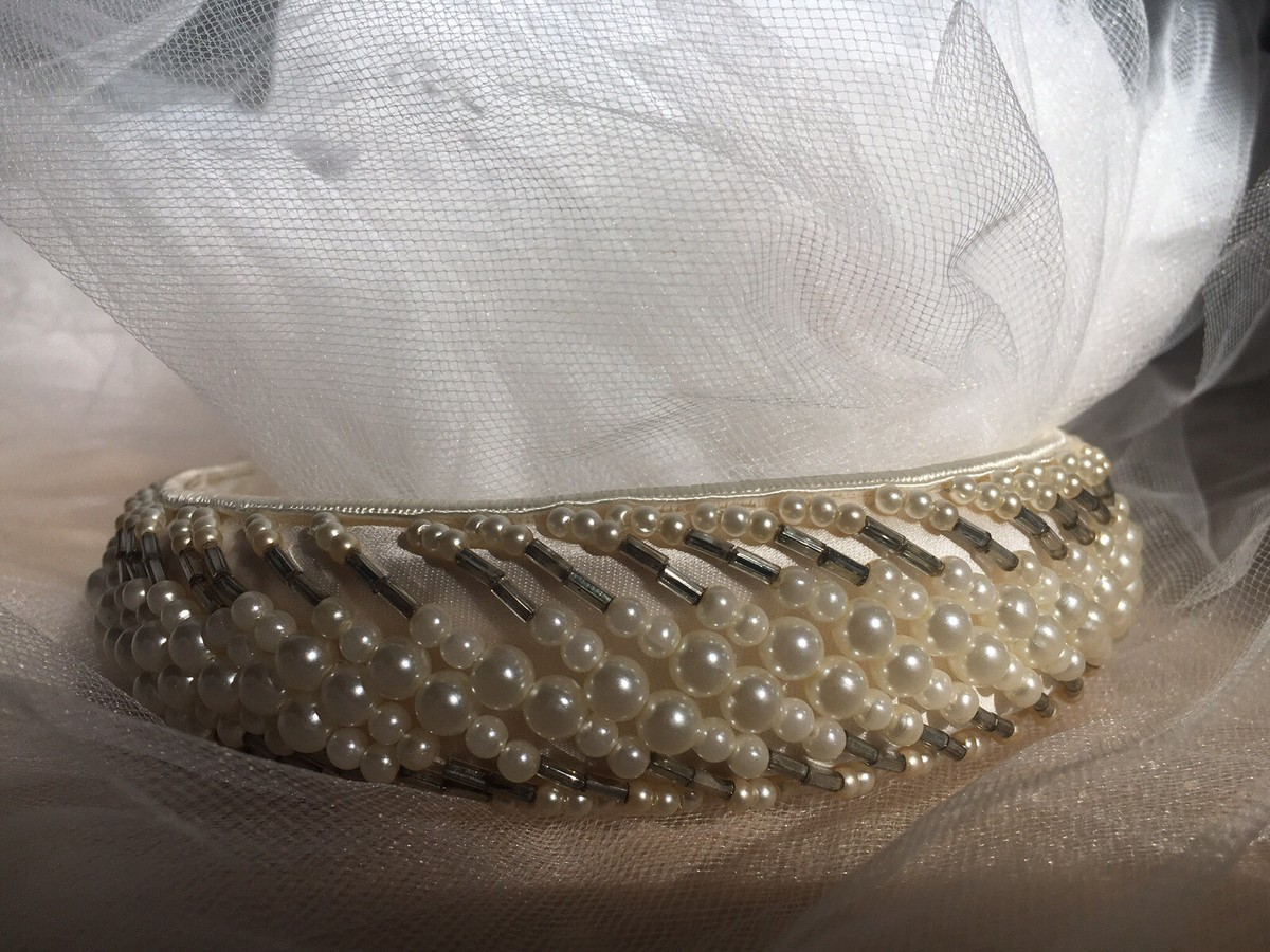 White and ivory pearl beaded bridal headpiece Luxurious Bridal Headpiece of Crystals and Pearls  main image 3