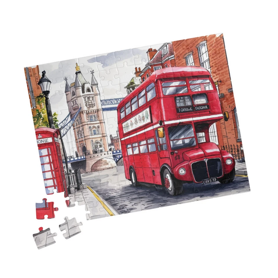 London England Tower Bridge and Double Decker Bus Art Work Puzzle - UK 80 pieces - Image 2 of 2
