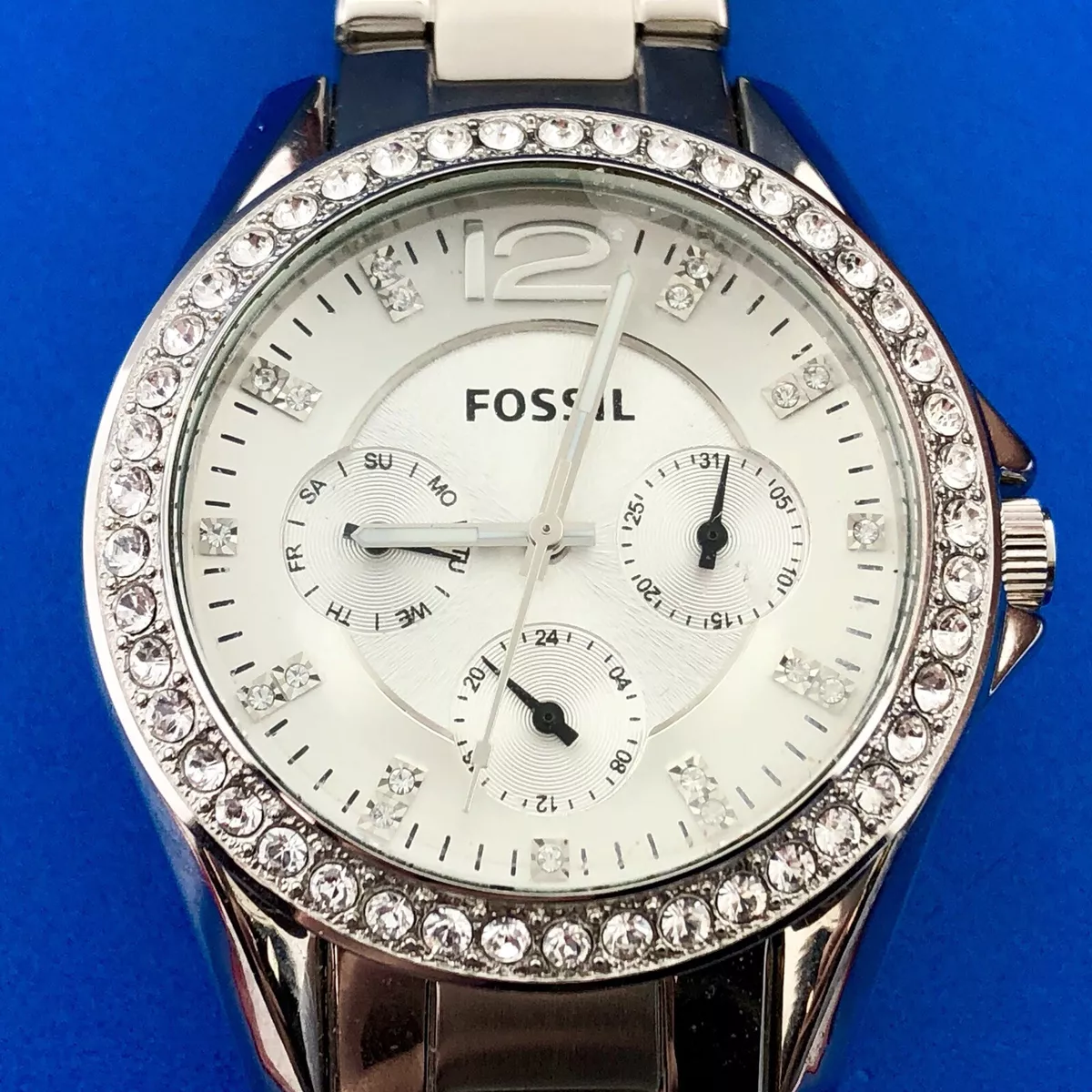 Fossil Ladies Riley Multi Functional ES3202 Chronograph CZ Stainless Steel Watch